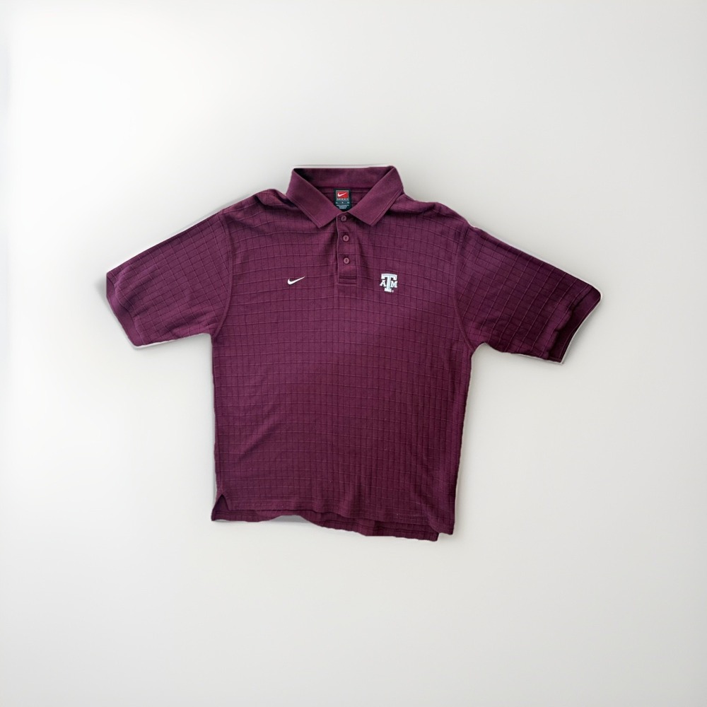 Vintage Y2K Nike Team Texas A&M Aggies Mens Large Waffle Knit Maroon Polo Shirt